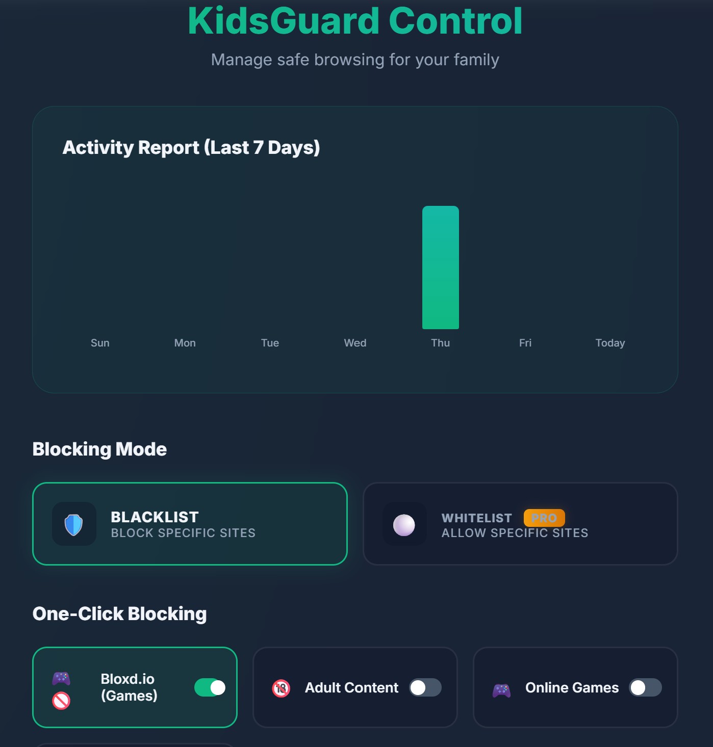 KidsGuard One-Click Shield Settings